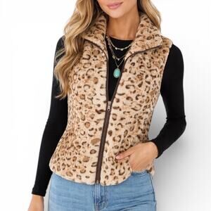 Sisters Leopard Print Faux Fur Vest Small Y2K Indie Layering Statement Outerwear